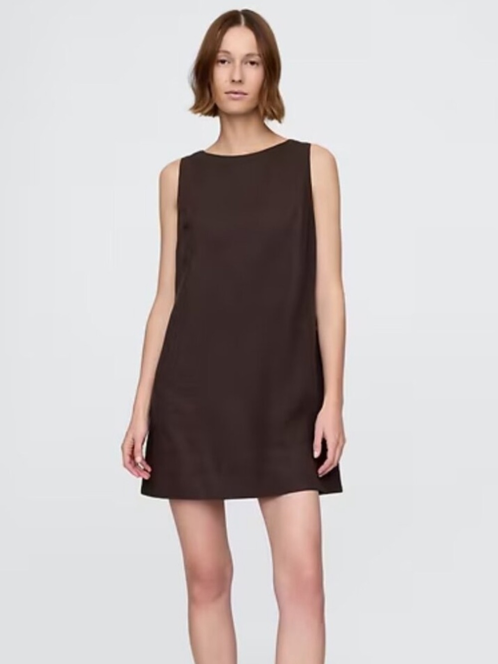 GAP Sleeveless Linen Mini Shift Dress in Chocolate Brown